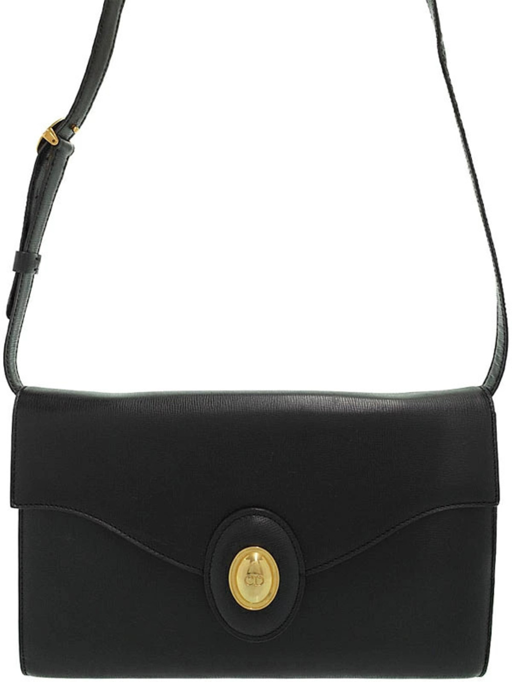 Christian Dior black leather shoulder bag sleek envelope flap CD logo
